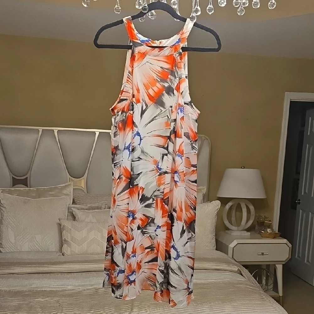 betsey johnson orange dress Betsey Johnson Orange and Black Midi Dress